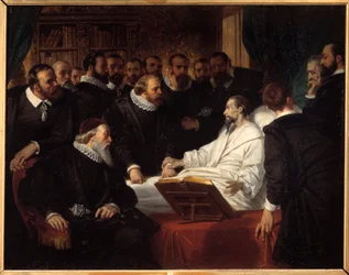 Jean Calvins död (1509-1564) Religiös reformatormålning av Eugene Deveria (1808-1865) 1835 Noyon, Musee Calvin