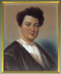 Porträtt av Alexandre Dumas Pere (1802-1870) Pastellmålning av Eugene Giraud (1806-1881) 1830. Villers Cotterets, Musee Alexandre Dumas