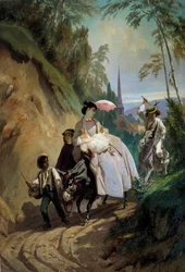 Gå med en åsna till Montmorency Målning av Eugene Giraud (1806-1881) 1800-talets Paris, dekorativ konst