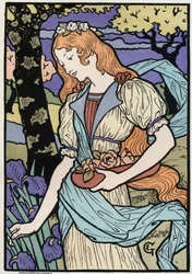 Konst. Kvinnor i jugendstil. Illustration av E. Grasset, Frankrike, ca 1890 (affisch)
