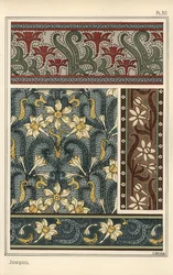 Jonquil, Narcissus jonquilla, som designmotiv i tapeter och tygmönster