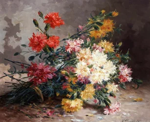 Bukett med nejlikor. Målning av Eugene Henri Cauchois (1850-1911) Privat samling.
