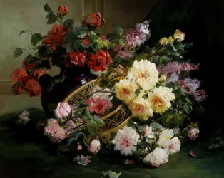 Romantiska blommor. Målning av Eugene Henri Cauchois (1850-1911) Privat samling.