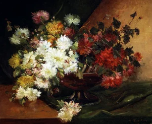 Stilleben med asters. Målning av Eugene Henri Cauchois (1850-1911) Privat samling.