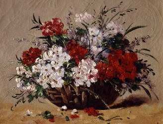 Korg med sommarblommor. Målning av Eugene Henri Cauchois (1850-1911) Privat samling.