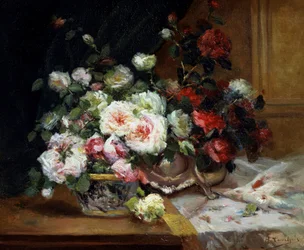 Pot de Roses. Målning av Eugene Henri Cauchois (1850-1911, Frankrike) Privat samling