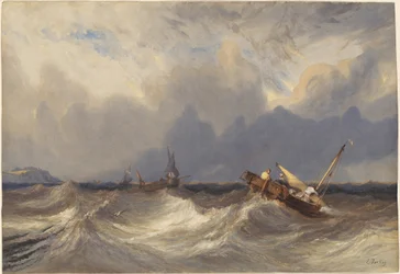 Fiskebåtar som kastas omkring inför en storm