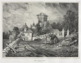Pittoreska och romantiska resor i gamla Frankrike: Auvergne (vol. II): Pesteil slott vid Polminhac, plansch 202