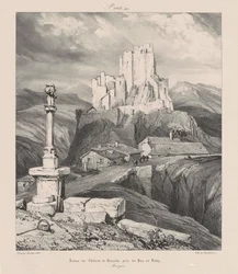 Ruinerna av Château de Bouzols nära Le Puy-en-Velay