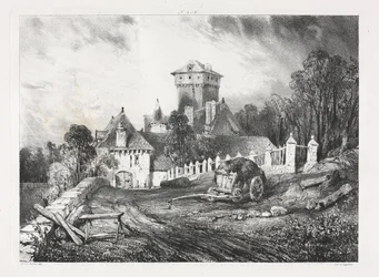 Pittoreska och romantiska resor i det antika Frankrike, Auvergne: Château de Pesteil i Polminhac