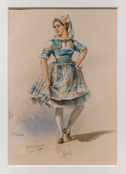 Korriganen. Balett av Charles-Marie Widor, kostymmodell. 1880, penna, akvarell och gouache på papper.