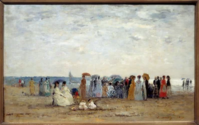 Badande på stranden i Trouville, Calvados. Målning av Eugene Louis Boudin (1824-1898)