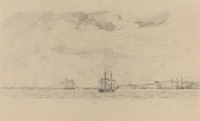 Kustlandskap med sjöfart, ca. 1858.