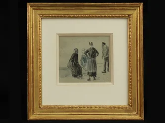 Figurer on a Beach, ca 1860 (conte & akvarell på papper)