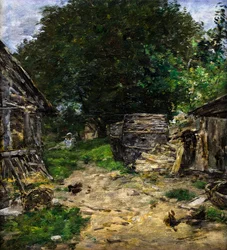Landskap. Interiör av en bondgård