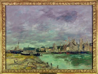 Hamnen i Trouville (Trouville-sur-Mer), Calvados Målning av Eugene Louis Boudin (1824-1898) 1891 Dim 0,41 x 0,55 m Paris Louvren museum Obligatoriskt omnämnande: Donation Helene och Victor Lyon