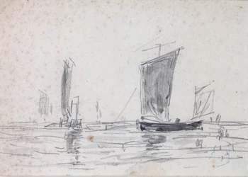 Segelbåtar på havet (tvätt och grafit på papper)