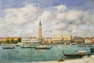 Venedig, Campanile, St Mark "s utsikt över kanalen från San Giorgio; Venedig, Le Campanile, Vue du Canal San Marco priset de San Giorgio, 1895