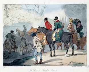 Galtjakt. Illustration av boken "La vie de chateau"". Gravyr av Eugene Louis Lami (1800-1890)