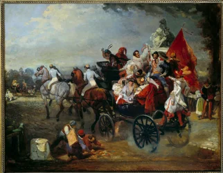 Karnevalsscen i Paris, Place de la Concorde 1834. Målning av Eugene Louis Lami (1800 - 1890)