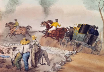 Dammpasserande Arbetare som slår upp gatorna. Litografi av Eugene Louis Lami (1800-1890) 1800-talets Paris, Musee Carnavalet