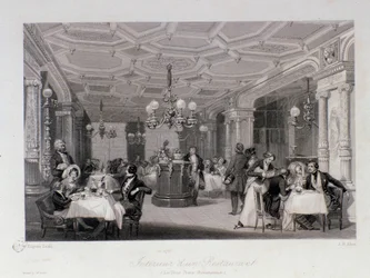 Utsikt över interiören av restaurangen "Les trois freres provencaux"" nära Palais Royal i Paris. Gravyr av Eugene Louis Lami (1800-1890) 1843 Privat samling