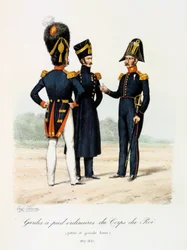 Ordinarie fotvakter av kungens kår, liten och hel klädsel, 1817-30