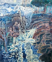 Dappling Moon, 2023 (olja, pigment, lera på duk)