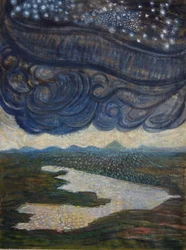 Land and Light, 2022 (olja, pigment på hessian)