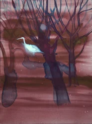 White Crane, 2019 (linne, pigment)