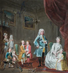 Porträtt av 3:e lord Oxford och hans familj (olja på papper)