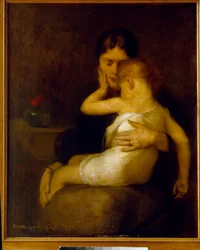 Det sjuka barnet (Madame Eugène Carrière och hennes son Léon), 1885, mått 1 x 0,8 m, Paris, Musée d