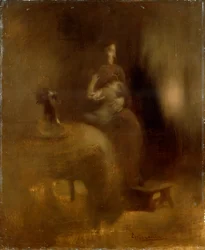 Kvinna med en bebis i knäet, 1890-talet.