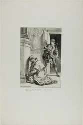 Hamlet försöker dräpa kungen, plansch 8 ur Hamlet