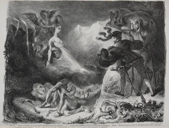 Illustrationer till Faust: Marguerites skugga visar sig för Faust