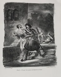 Illustrationer för Faust: Mephistopheles och Faust flyr efter duellen