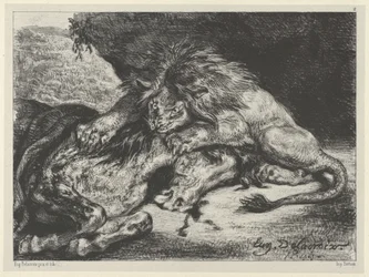 Lejon slukar en häst, 1844, 1844.