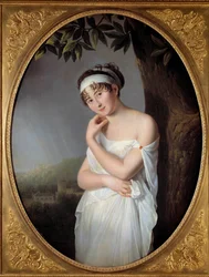 Porträtt av Madame Juliette Recamier (1777-1849), född Jeanne-Francoise Bernard Målning av Eulalie Morin (1765-1837) 1799. Dim. 1,15x0,87 m.