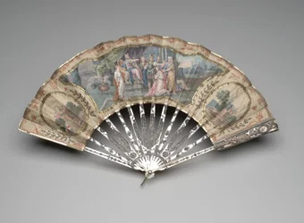 Fällbar fläkt med ett gammaltestamentligt ämne, möjligen Adonjah före Salomo, ca 1770-talet (blandade media)