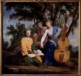 Representation av de tre muserna Melpomene, Erato och Polymnie (olja på duk)