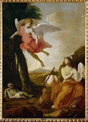 Hagar och Ismael räddade av en ängel (målning på duk)