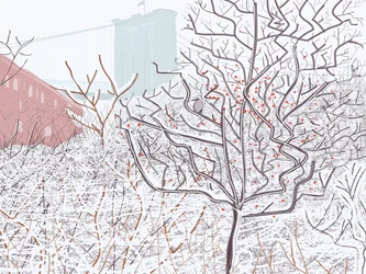Fågel i snö, Brooklyn Bridge Park (digital konst)