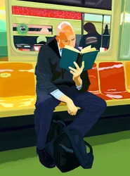Blue Book, Bald Man, F Train, 2019 (handritad på en iPad med en Apple-penna)