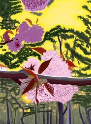 Körsbärsblommor på en gren i Brooklyn (digital konst)