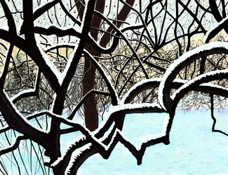 Körsbärsträd i snö, Brooklyn (digital konst)