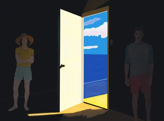 Par i strandhus, Brooklyn (digital konst)