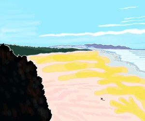 Hund på stranden, Cliff House, San Francisco (digital konst)