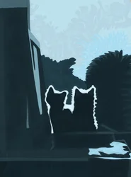 Kattungar utanför fönstret (digital konst)