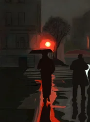 Man går i regn på natten (digital konst)