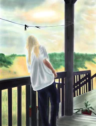 Miss Penny på verandan, North Swan Beach (digital konst)